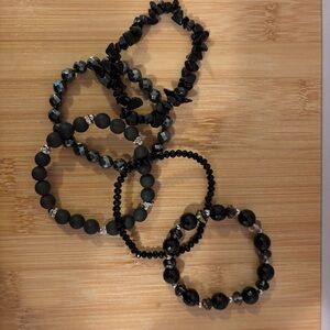 Handmade Black Onyx Hematite Agate Chip Bracelet Stack Set of 5 NWT